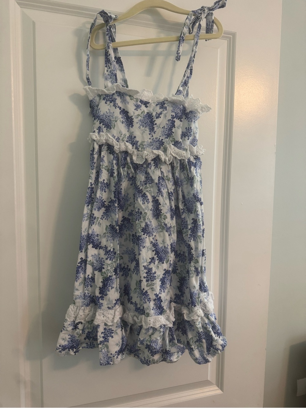 Lindsey Berns Girls' White and Blue Floral Ruffle Sundress